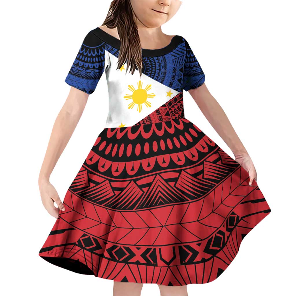 Philippines National Flag Day Family Matching Off Shoulder Short Dress and Hawaiian Shirt Filipino Tribal Pattern