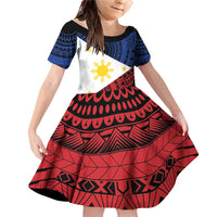 Philippines National Flag Day Family Matching Off Shoulder Short Dress and Hawaiian Shirt Filipino Tribal Pattern
