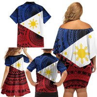 Philippines National Flag Day Family Matching Off Shoulder Short Dress and Hawaiian Shirt Filipino Tribal Pattern