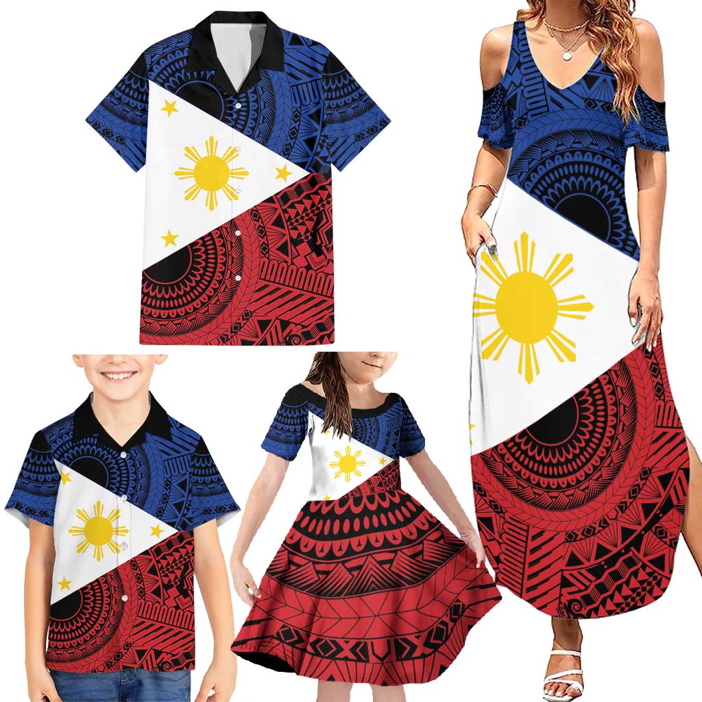 Philippines National Flag Day Family Matching Summer Maxi Dress and Hawaiian Shirt Filipino Tribal Pattern