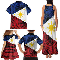 Philippines National Flag Day Family Matching Tank Maxi Dress and Hawaiian Shirt Filipino Tribal Pattern