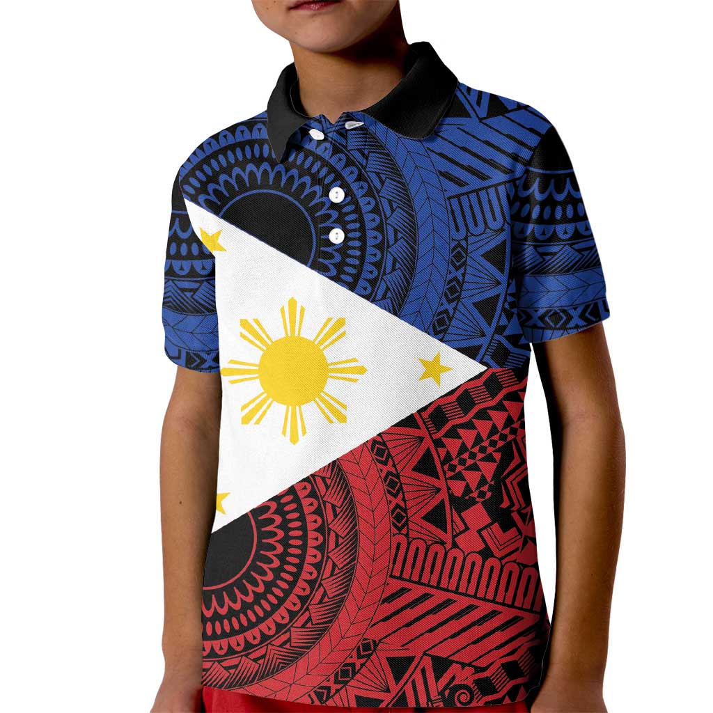 Philippines National Flag Day Kid Polo Shirt Filipino Tribal Pattern