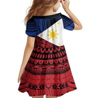 Philippines National Flag Day Kid Short Sleeve Dress Filipino Tribal Pattern
