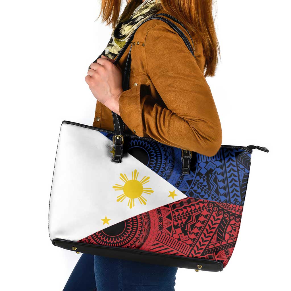 Philippines National Flag Day Leather Tote Bag Filipino Tribal Pattern