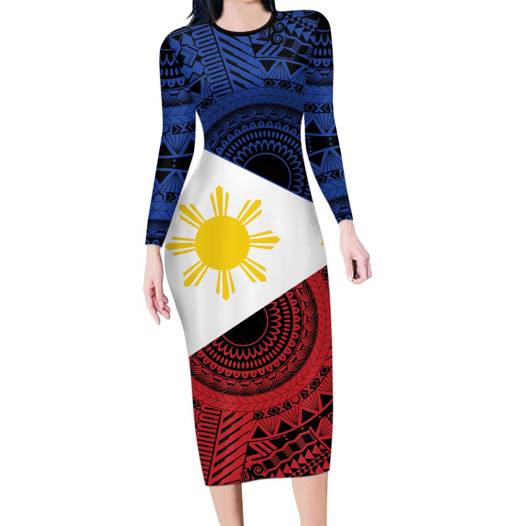 Philippines National Flag Day Long Sleeve Bodycon Dress Filipino Tribal Pattern