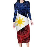 Philippines National Flag Day Long Sleeve Bodycon Dress Filipino Tribal Pattern