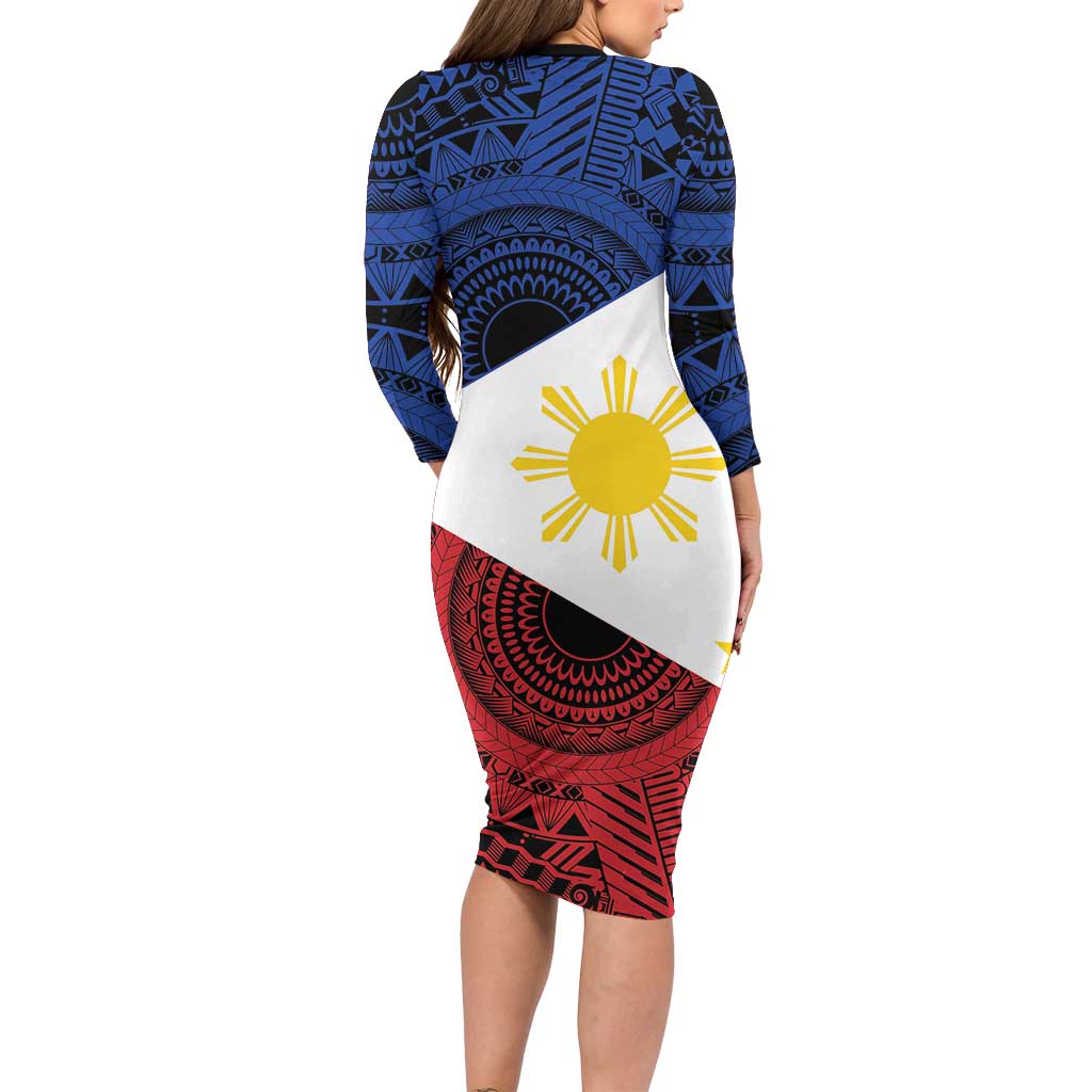 Philippines National Flag Day Long Sleeve Bodycon Dress Filipino Tribal Pattern