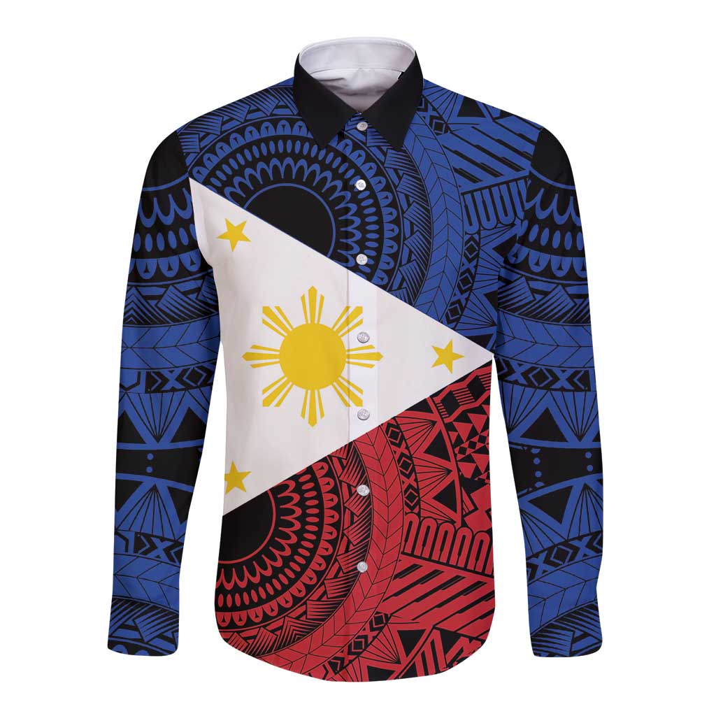 Philippines National Flag Day Long Sleeve Button Shirt Filipino Tribal Pattern