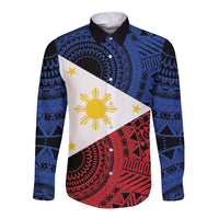 Philippines National Flag Day Long Sleeve Button Shirt Filipino Tribal Pattern
