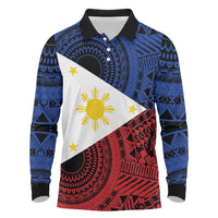 Philippines National Flag Day Long Sleeve Polo Shirt Filipino Tribal Pattern