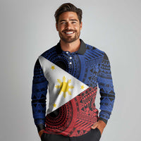 Philippines National Flag Day Long Sleeve Polo Shirt Filipino Tribal Pattern