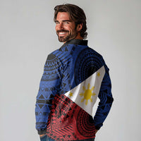 Philippines National Flag Day Long Sleeve Polo Shirt Filipino Tribal Pattern