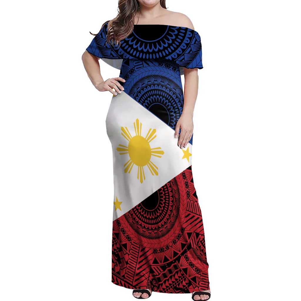 Philippines National Flag Day Off Shoulder Maxi Dress Filipino Tribal Pattern