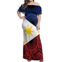 Philippines National Flag Day Off Shoulder Maxi Dress Filipino Tribal Pattern