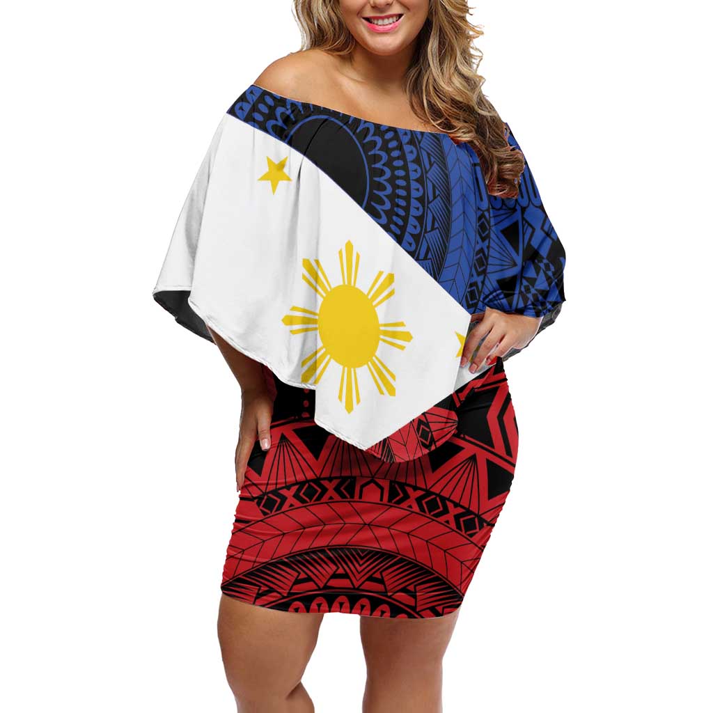 Philippines National Flag Day Off Shoulder Short Dress Filipino Tribal Pattern
