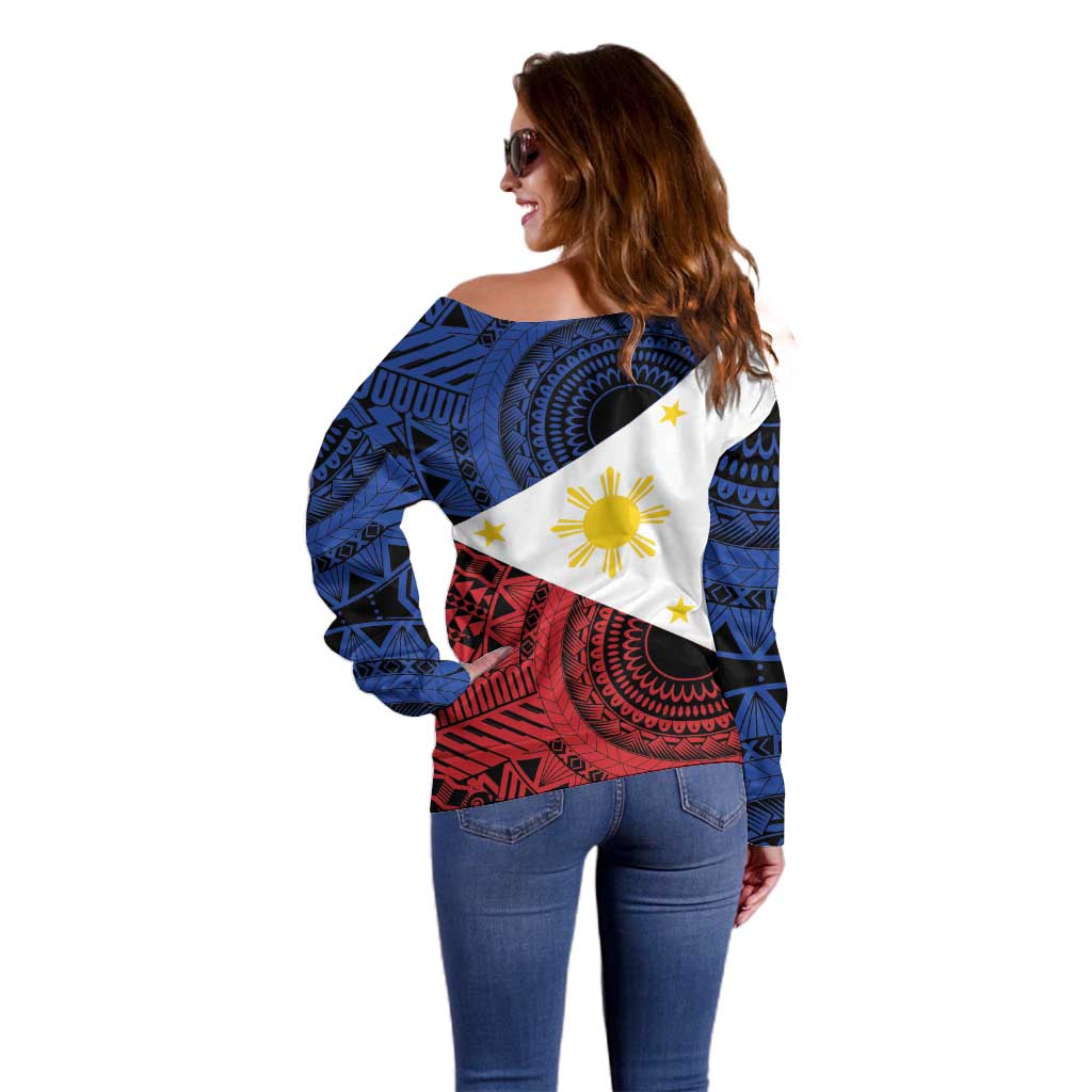 Philippines National Flag Day Off Shoulder Sweater Filipino Tribal Pattern