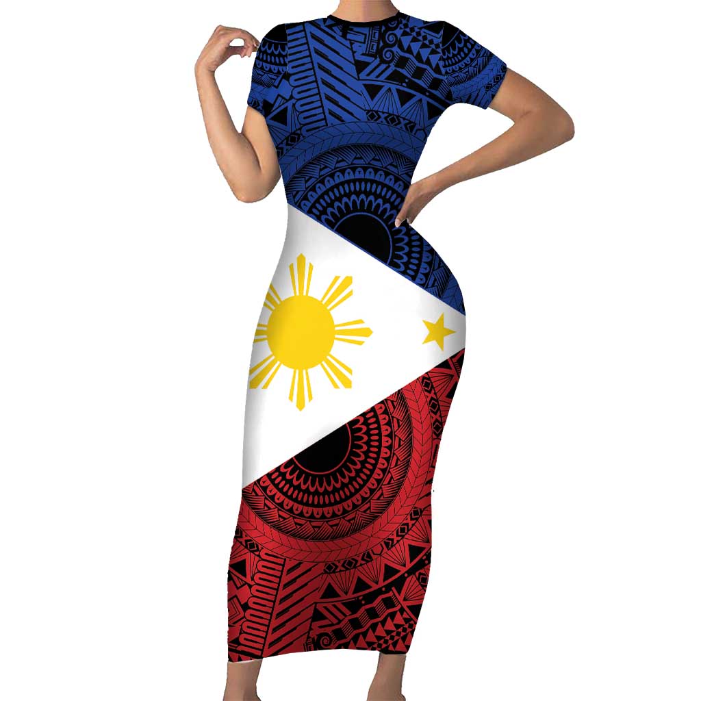Philippines National Flag Day Short Sleeve Bodycon Dress Filipino Tribal Pattern