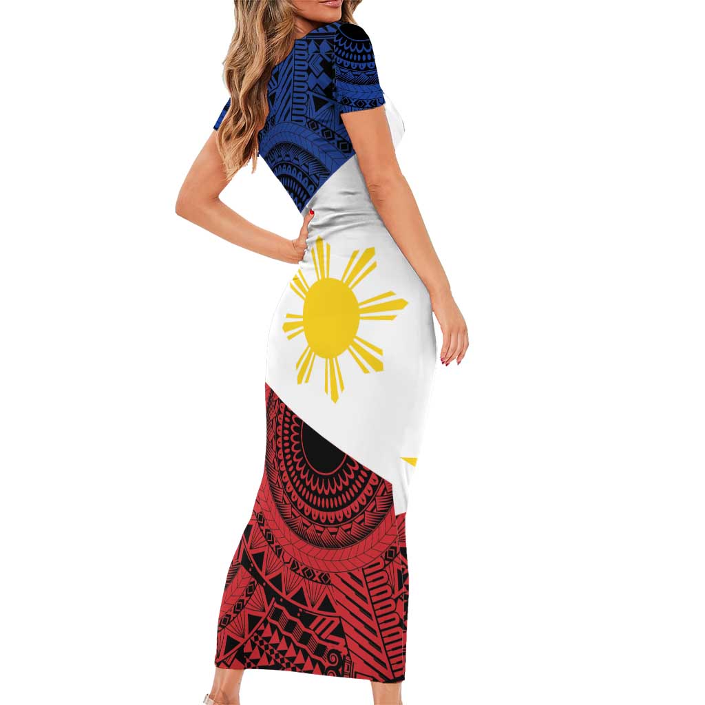 Philippines National Flag Day Short Sleeve Bodycon Dress Filipino Tribal Pattern