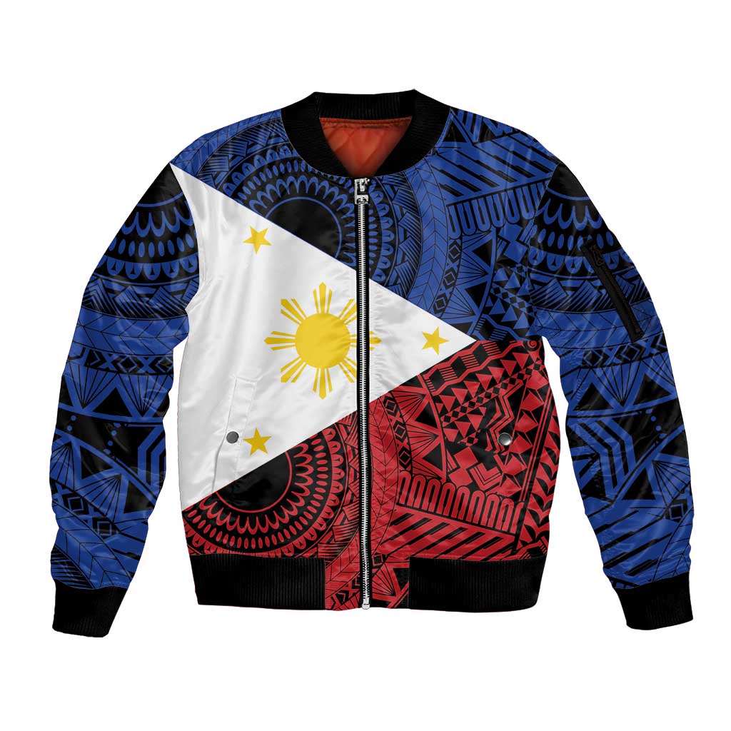 Philippines National Flag Day Sleeve Zip Bomber Jacket Filipino Tribal Pattern
