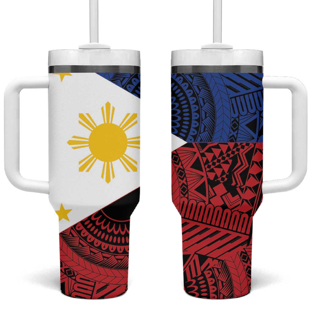 Philippines National Flag Day Tumbler With Handle Filipino Tribal Pattern