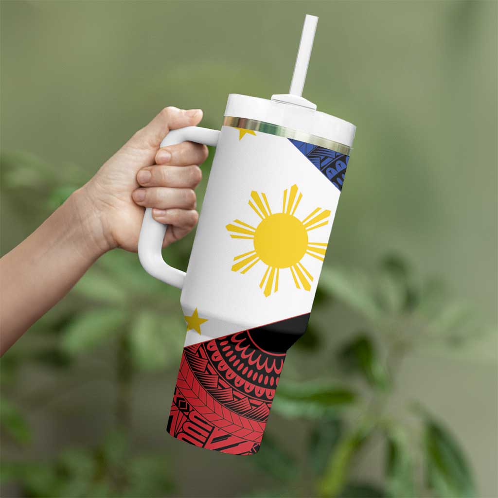 Philippines National Flag Day Tumbler With Handle Filipino Tribal Pattern