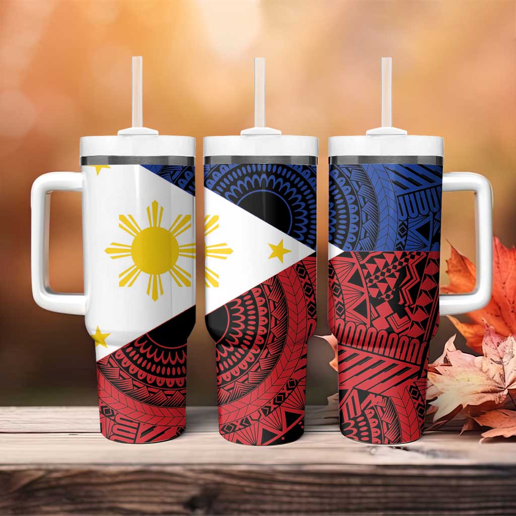 Philippines National Flag Day Tumbler With Handle Filipino Tribal Pattern