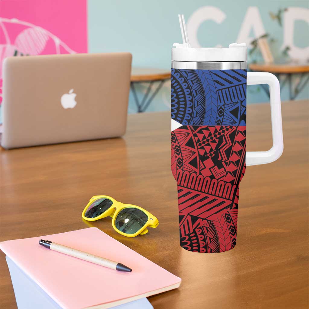 Philippines National Flag Day Tumbler With Handle Filipino Tribal Pattern
