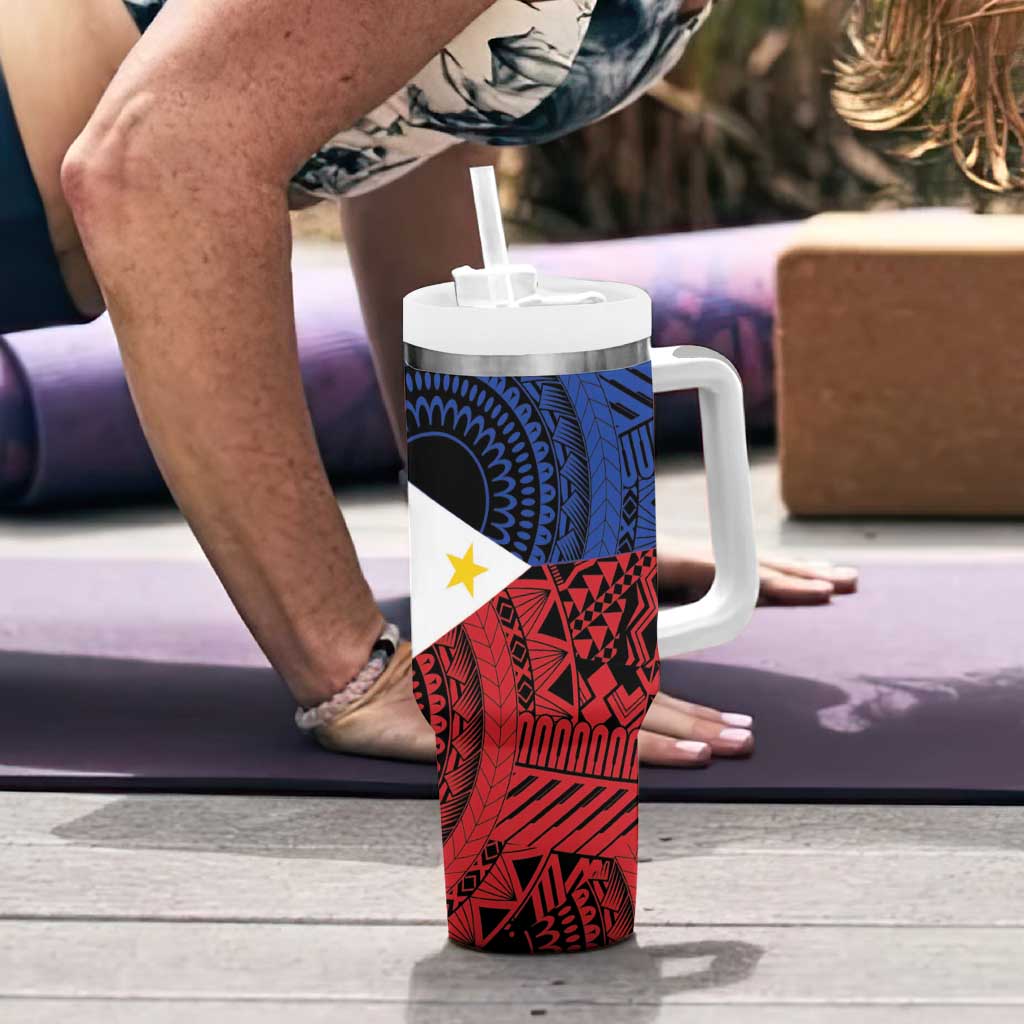 Philippines National Flag Day Tumbler With Handle Filipino Tribal Pattern