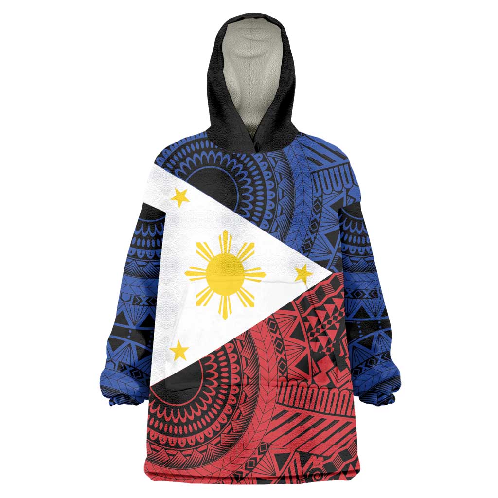 Philippines National Flag Day Wearable Blanket Hoodie Filipino Tribal Pattern