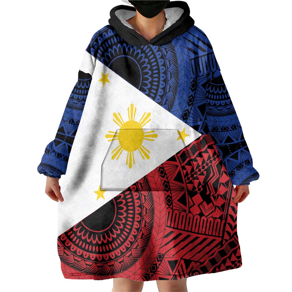 Philippines National Flag Day Wearable Blanket Hoodie Filipino Tribal Pattern