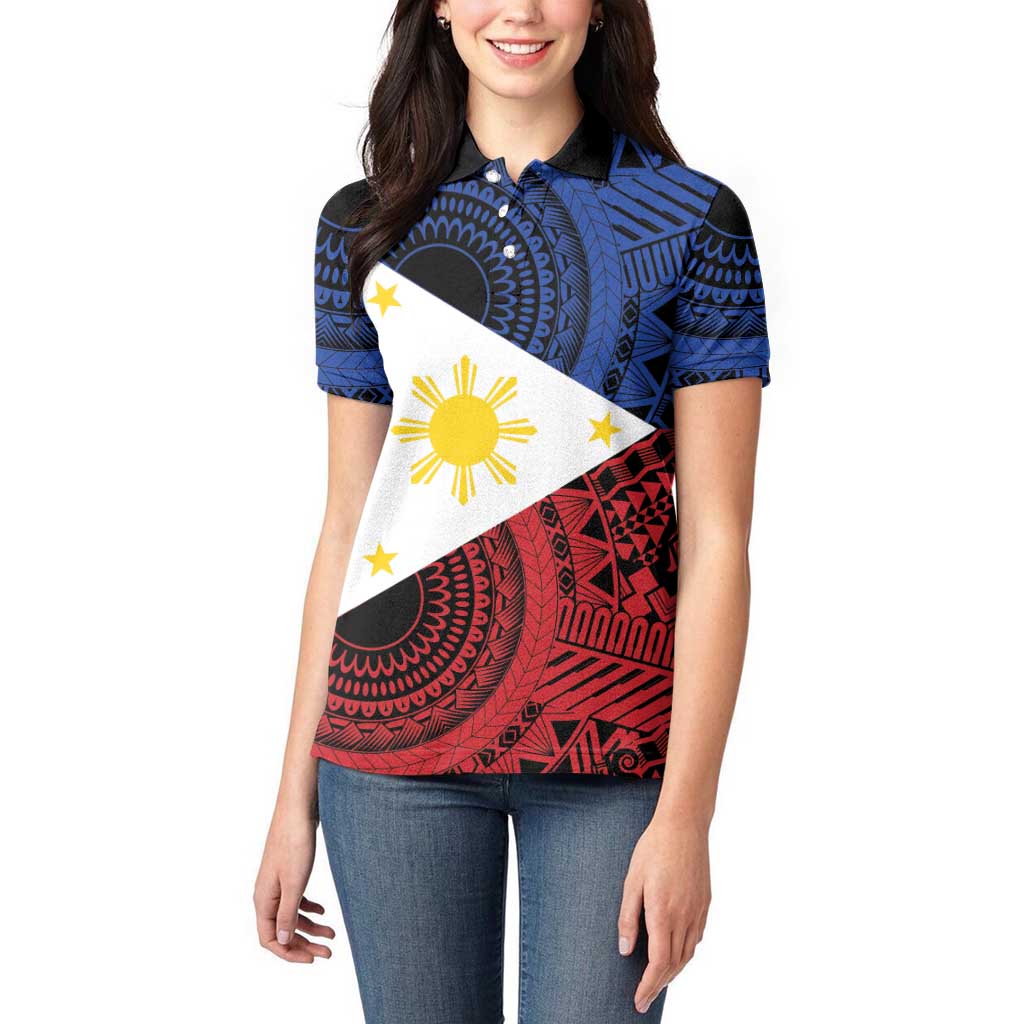 Philippines National Flag Day Women Polo Shirt Filipino Tribal Pattern