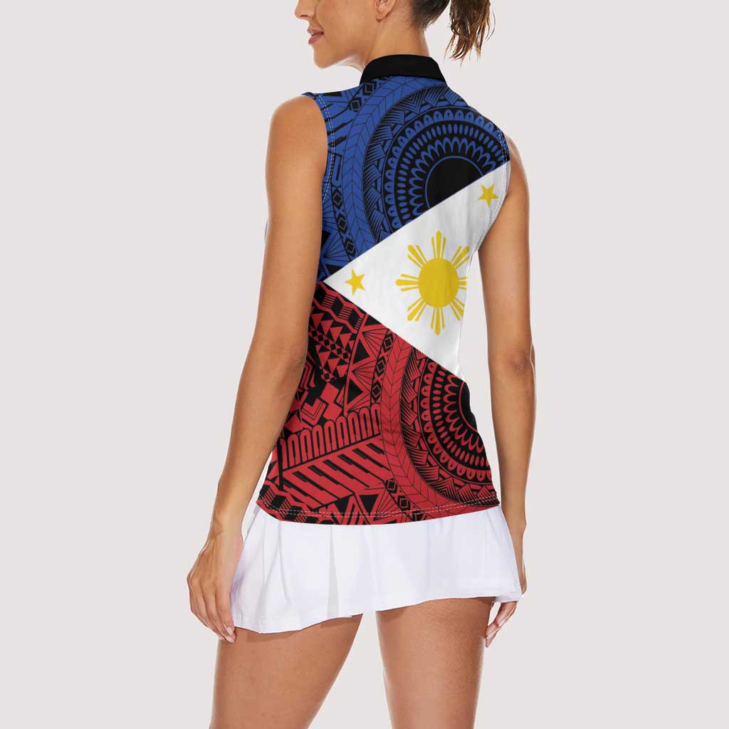 Philippines National Flag Day Women Sleeveless Polo Shirt Filipino Tribal Pattern