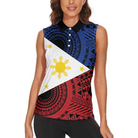 Philippines National Flag Day Women Sleeveless Polo Shirt Filipino Tribal Pattern