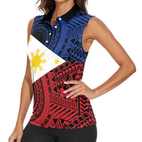 Philippines National Flag Day Women Sleeveless Polo Shirt Filipino Tribal Pattern