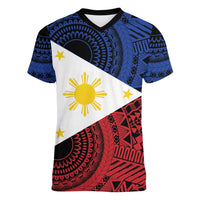 Philippines National Flag Day Women V-Neck T-Shirt Filipino Tribal Pattern