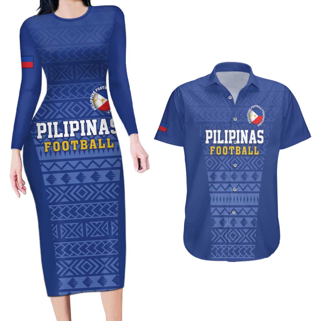 Custom Philippines Football Couples Matching Long Sleeve Bodycon Dress and Hawaiian Shirt Pambansang koponan ng futbol ng Pilipinas