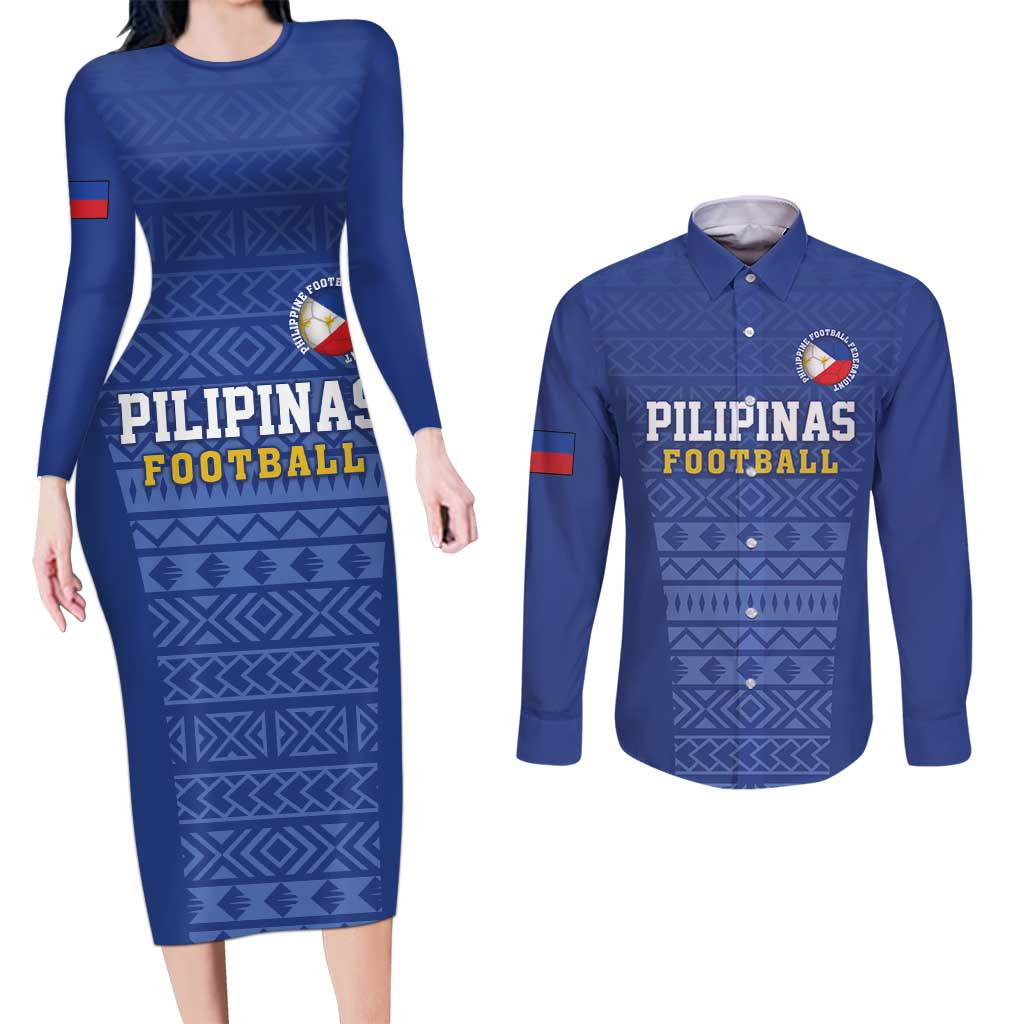 Custom Philippines Football Couples Matching Long Sleeve Bodycon Dress and Long Sleeve Button Shirt Pambansang koponan ng futbol ng Pilipinas