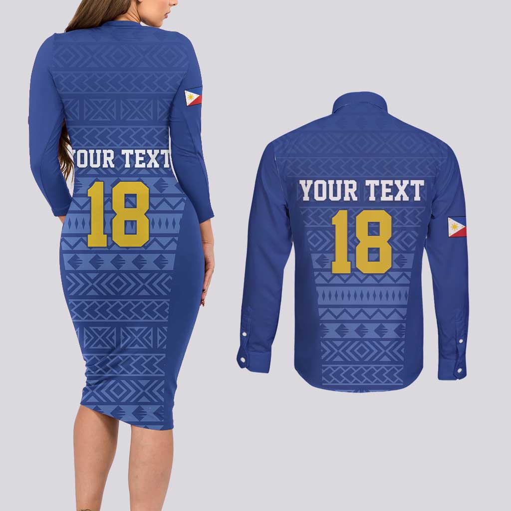 Custom Philippines Football Couples Matching Long Sleeve Bodycon Dress and Long Sleeve Button Shirt Pambansang koponan ng futbol ng Pilipinas