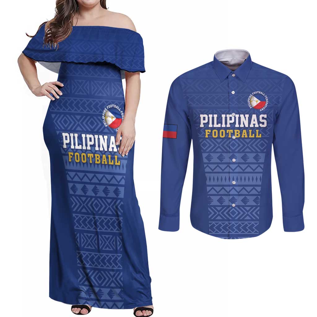 Custom Philippines Football Couples Matching Off Shoulder Maxi Dress and Long Sleeve Button Shirt Pambansang koponan ng futbol ng Pilipinas
