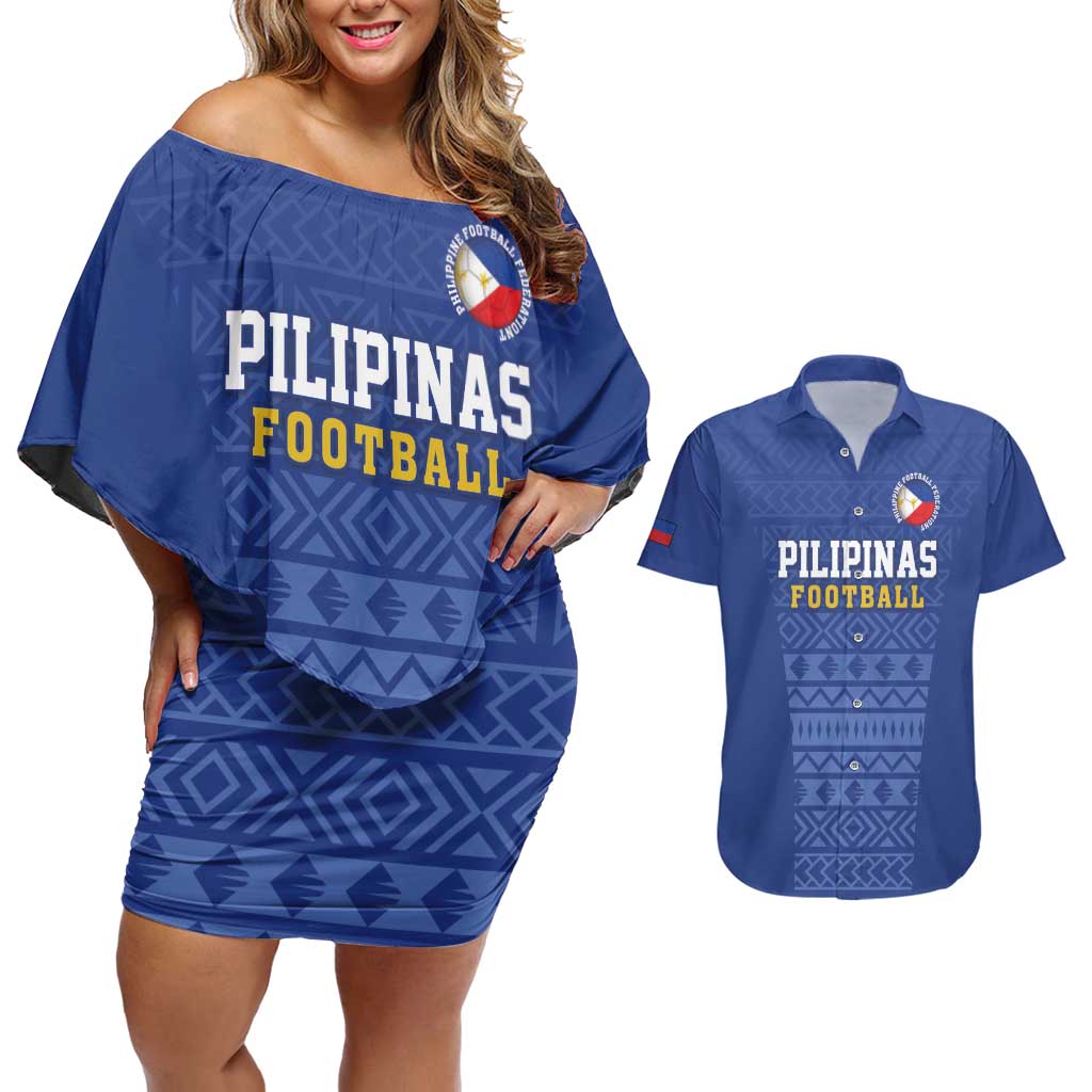 Custom Philippines Football Couples Matching Off Shoulder Short Dress and Hawaiian Shirt Pambansang koponan ng futbol ng Pilipinas