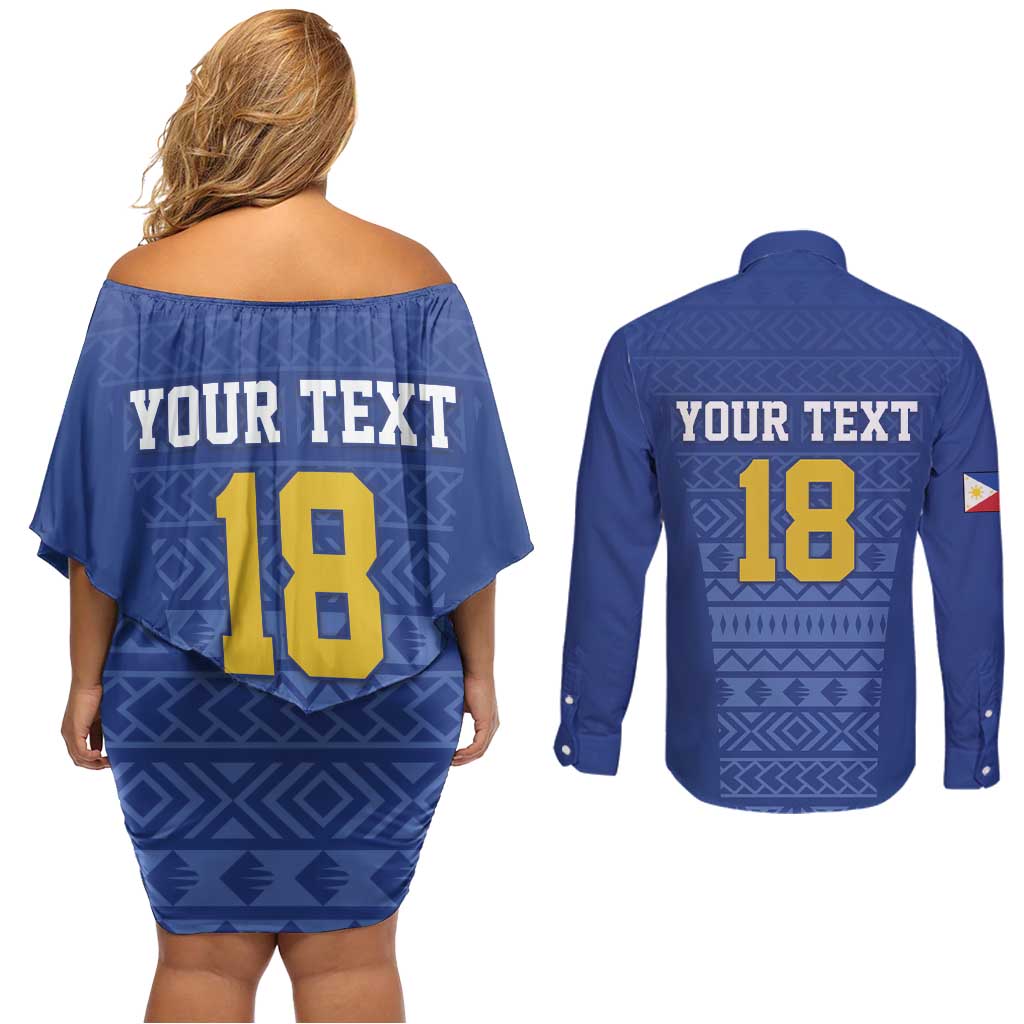 Custom Philippines Football Couples Matching Off Shoulder Short Dress and Long Sleeve Button Shirt Pambansang koponan ng futbol ng Pilipinas