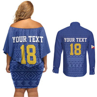 Custom Philippines Football Couples Matching Off Shoulder Short Dress and Long Sleeve Button Shirt Pambansang koponan ng futbol ng Pilipinas