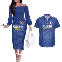Custom Philippines Football Couples Matching Off The Shoulder Long Sleeve Dress and Hawaiian Shirt Pambansang koponan ng futbol ng Pilipinas