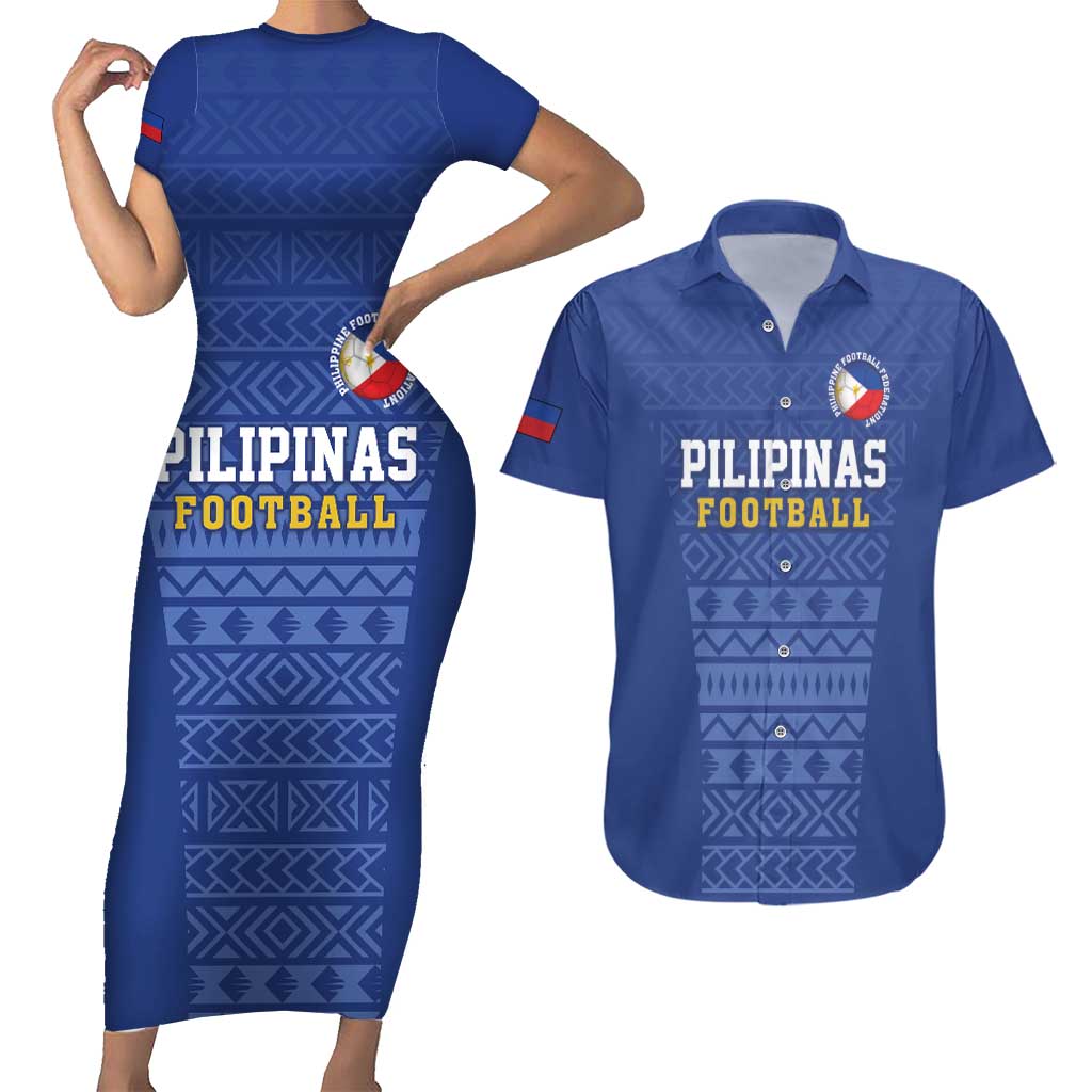 Custom Philippines Football Couples Matching Short Sleeve Bodycon Dress and Hawaiian Shirt Pambansang koponan ng futbol ng Pilipinas