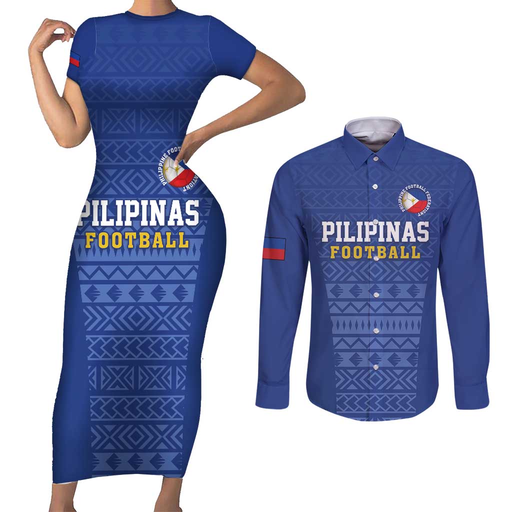 Custom Philippines Football Couples Matching Short Sleeve Bodycon Dress and Long Sleeve Button Shirt Pambansang koponan ng futbol ng Pilipinas