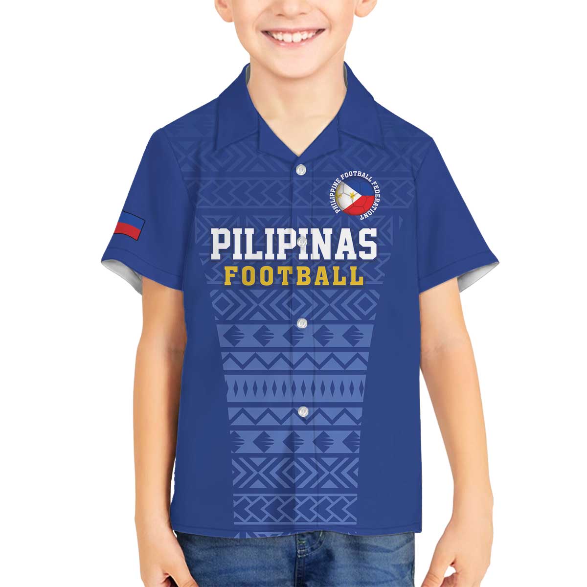 Custom Philippines Football Family Matching Off The Shoulder Long Sleeve Dress and Hawaiian Shirt Pambansang koponan ng futbol ng Pilipinas