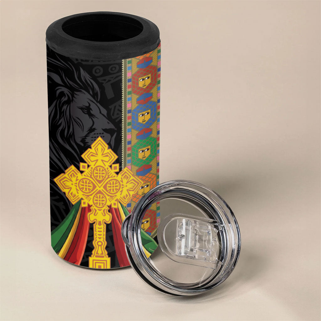 Ethiopia Lion Cross 4 in 1 Can Cooler Tumbler Habesha Heritage Style