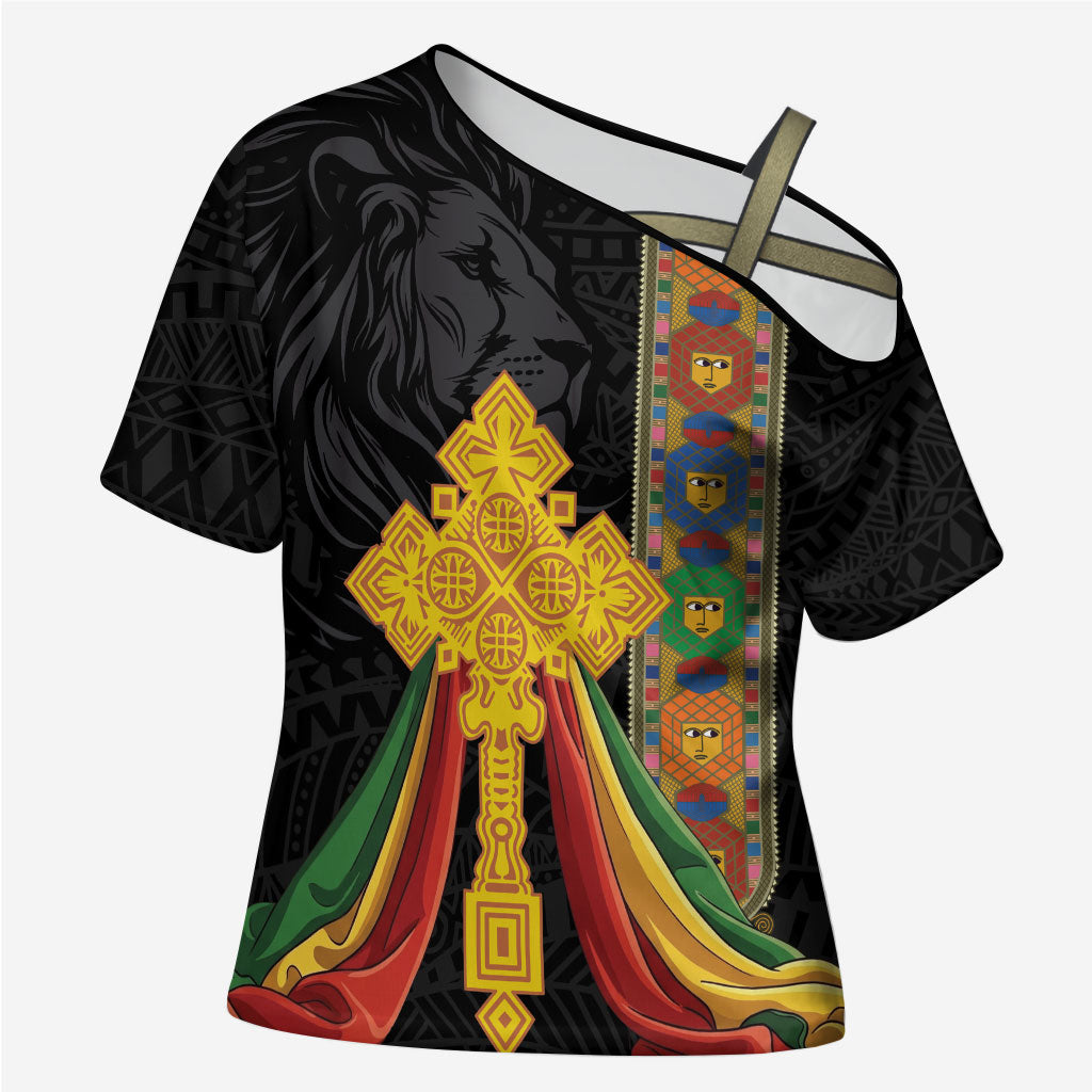 Ethiopia Lion Cross Cross Shoulder Shirt Habesha Heritage Style