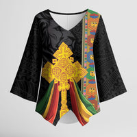 Ethiopia Lion Cross Kimono Sleeve Blouse Habesha Heritage Style