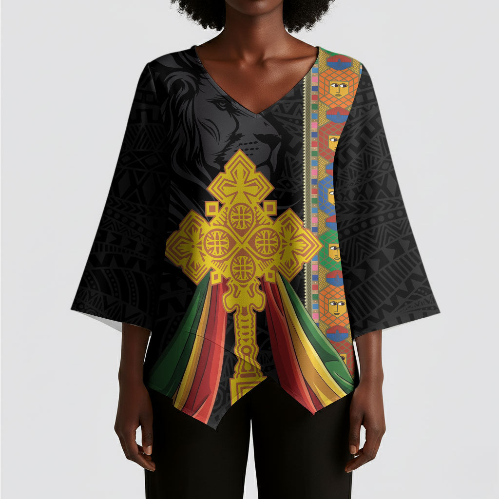 Ethiopia Lion Cross Kimono Sleeve Blouse Habesha Heritage Style